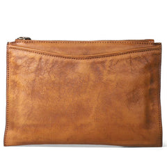 Handmade Leather Mens Brown Long Leather Wallet Wristlet Bag Envelope Bag Clutch Wallet for Men