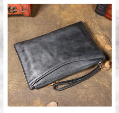 Handmade Leather Mens Brown Long Leather Wallet Wristlet Bag Envelope Bag Clutch Wallet for Men