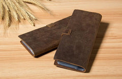 Vintage Leather Mens Bifold Card Wallet Long Wallet for Men
