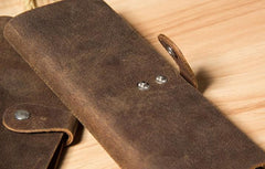 Vintage Leather Mens Bifold Card Wallet Long Wallet for Men