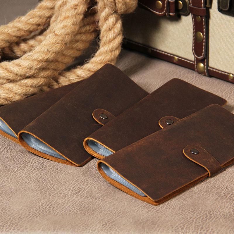 Vintage Leather Mens Bifold Card Wallet Long Wallet for Men