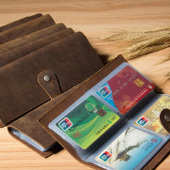 Vintage Leather Mens Bifold Card Wallet Long Wallet for Men