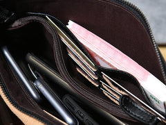 Leather Mens Clutch Cool Slim Wallet Zipper Clutch Wristlet Bag Wallet for Men