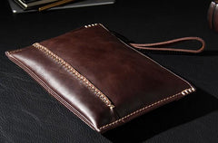 Handmade Leather Mens Brown Clutch Vintage Wristlet Wallet Clutch Wallet for Men