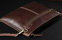 Handmade Leather Mens Brown Clutch Vintage Wristlet Wallet Clutch Wallet for Men