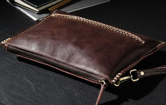 Handmade Leather Mens Brown Clutch Vintage Wristlet Wallet Clutch Wallet for Men