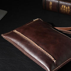 Handmade Leather Mens Brown Clutch Vintage Wristlet Wallet Clutch Wallet for Men