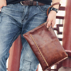 Handmade Leather Mens Brown Clutch Vintage Wristlet Wallet Clutch Wallet for Men