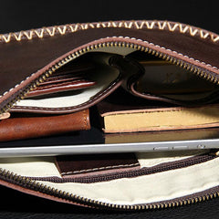 Handmade Leather Mens Brown Clutch Vintage Wristlet Wallet Clutch Wallet for Men