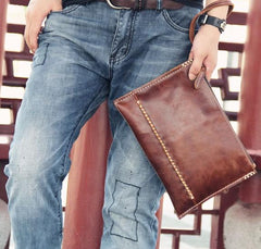 Handmade Leather Mens Brown Clutch Vintage Wristlet Wallet Clutch Wallet for Men