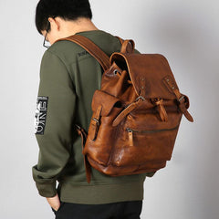 Handmade Leather Mens Cool Backpack Large Travel Backpack Hiking Backpack for Men