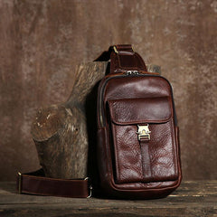 Cool Leather Mens Sling Bag Sling Shoulder Bag Chest Bag for men