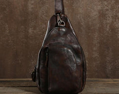 Leather Mens Cool Chest Bag Sling Bag Sling Shoulder Bag Hiking Sling Bag for men