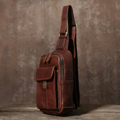 Cool Leather Mens Sling Bag Sling Shoulder Bag Chest Bag for men
