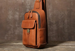 Cool Leather Mens Sling Bag Sling Shoulder Bag Chest Bag for men