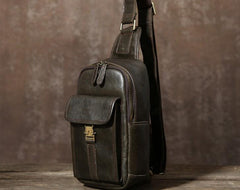 Cool Leather Mens Sling Bag Sling Shoulder Bag Chest Bag for men