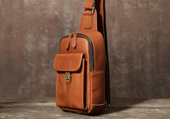 Cool Leather Mens Sling Bag Sling Shoulder Bag Chest Bag for men