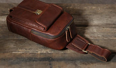 Cool Leather Mens Sling Bag Sling Shoulder Bag Chest Bag for men