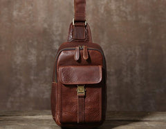 Cool Leather Mens Sling Bag Sling Shoulder Bag Chest Bag for men