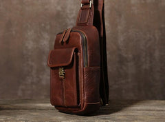Cool Leather Mens Sling Bag Sling Shoulder Bag Chest Bag for men