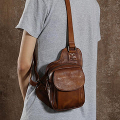 Leather Mens Cool Chest Bags Sling Bag Sling Shoulder Bag for men