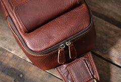 Cool Leather Mens Sling Bag Sling Shoulder Bag Chest Bag for men