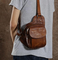 Leather Mens Cool Chest Bags Sling Bag Sling Shoulder Bag for men