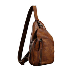 Leather Mens Cool Chest Bag Sling Bag Sling Shoulder Bag Hiking Sling Bag for men