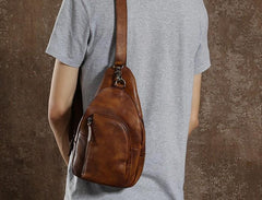 Leather Mens Cool Chest Bag Sling Bag Sling Shoulder Bag Hiking Sling Bag for men