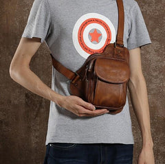 Leather Mens Cool Chest Bags Sling Bag Sling Shoulder Bag for men