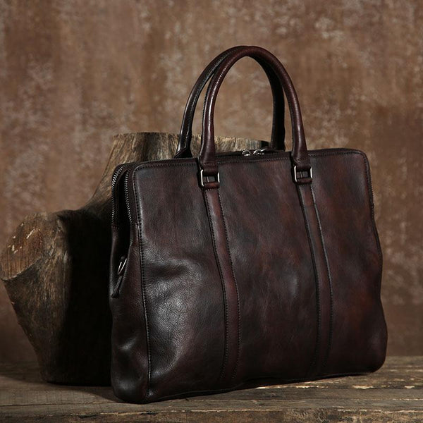 Cool Leather Mens  Briefcase Work Bag Vintage Business Bag Laptop Bags for men