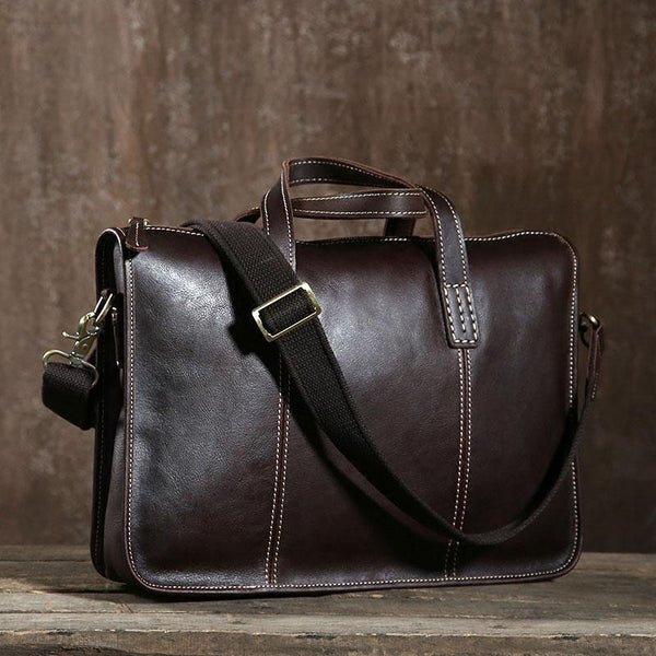 Cool Leather Mens  Briefcase Work Bag Vintage Business Bags Laptop Bags for men