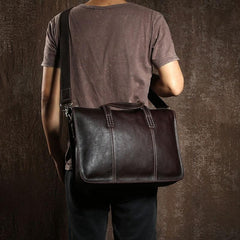 Cool Leather Mens  Briefcase Work Bag Vintage Business Bags Laptop Bags for men