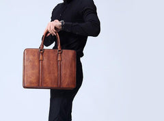 Vintage Cool Leather Mens Briefcase Work Bag Business Bags Laptop Bag for men