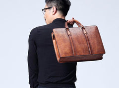 Vintage Cool Leather Mens Briefcase Work Bag Business Bags Laptop Bag for men