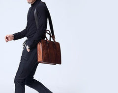Vintage Cool Leather Mens Briefcase Work Bag Business Bags Laptop Bag for men