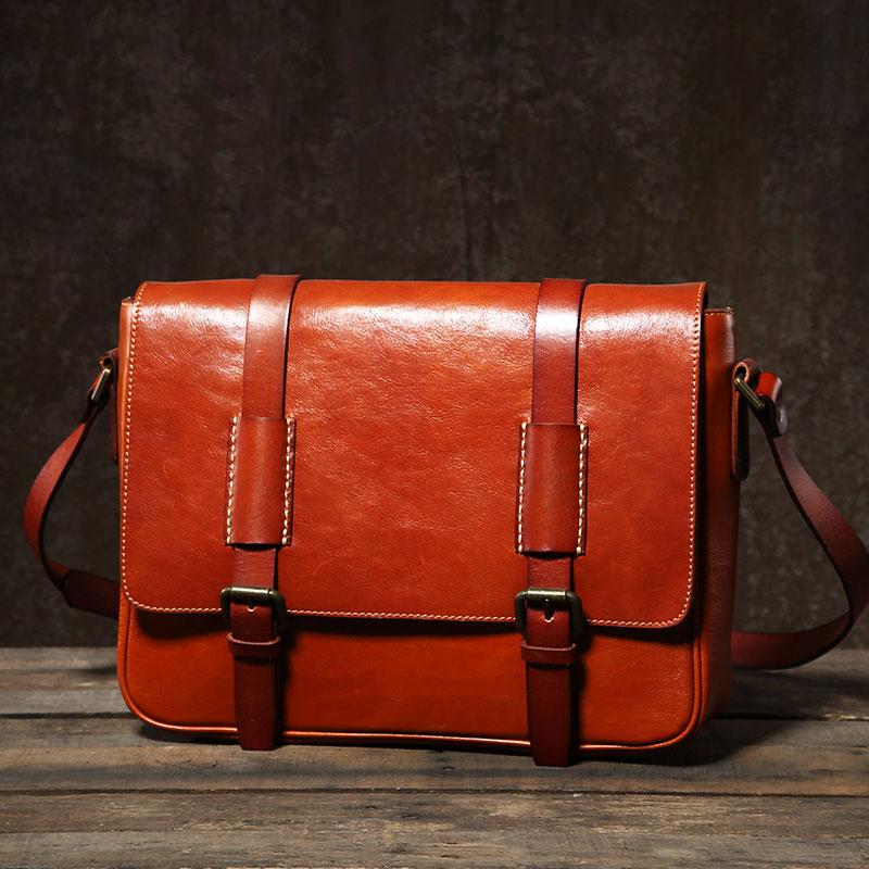 Handmade Leather Mens Cool Messenger Bags Shoulder Bag Cycling Bag for men