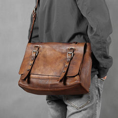 Handmade Leather Mens Cool Shoulder Bags Messenger Bag Cycling Bag for men