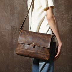 Handmade Cool Leather Mens Shoulder Bag Messenger Bag Bike Bag for men