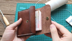 Handmade Leather Mens Front Pocket Wallet Card Wallet Slim Small Change Wallet for Men