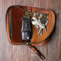 Handmade Leather Mens Small Brown Key Wallet Key Holder Black Car Key Case for Men