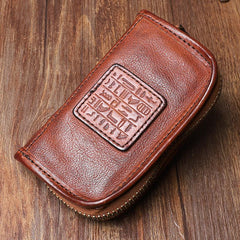 Handmade Leather Mens Small Brown Key Wallet Key Holder Black Car Key Case for Men