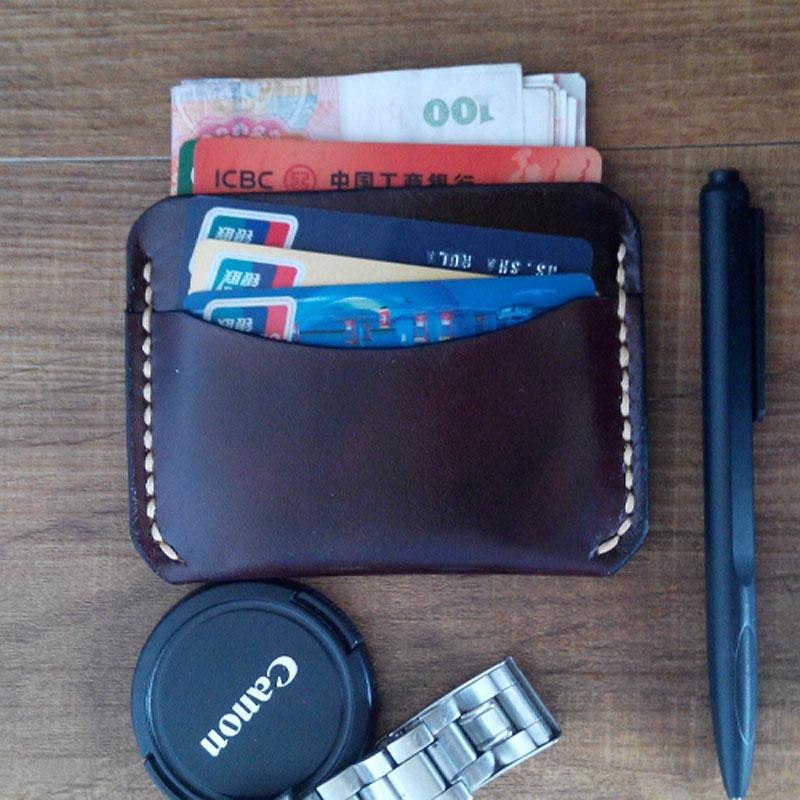 Handmade Leather Mens Slim Front Pocket Wallet Leather Card Wallets  for Men
