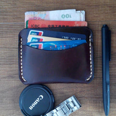 Handmade Leather Mens Slim Front Pocket Wallet Leather Card Wallets  for Men