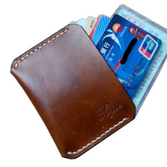 Handmade Leather Mens Slim Front Pocket Wallet Leather Small Wallets  for Men