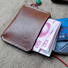 Handmade Leather Mens Slim Front Pocket Wallet Leather Small Wallets  for Men