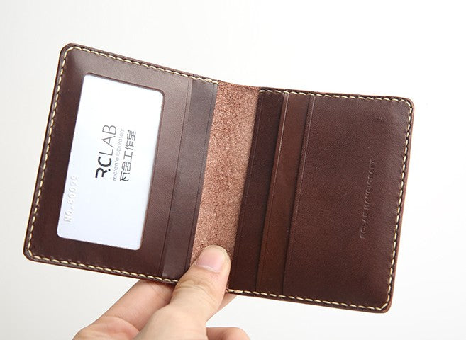 Handmade Leather Mens Slim License Wallet Front Pocket Wallet Slim Card Wallet for Men