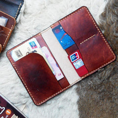 Handmade Leather Mens Small Passport Wallets billfold Travel Wallets for Men