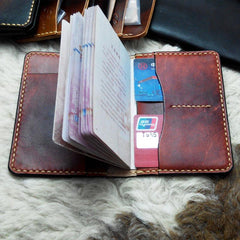 Handmade Leather Mens Small Passport Wallets billfold Travel Wallets for Men