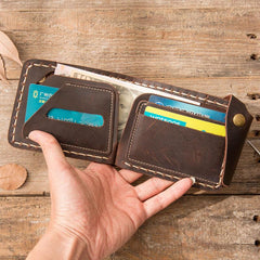 Handmade Leather Mens Small Wallets Bifold Slim billfold Front Pocket Wallet for Men